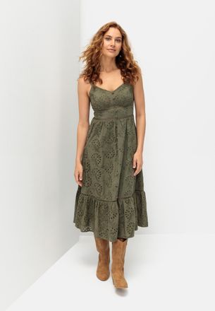 Lascana Midikleid LASCANA, Damen, Gr. 42, N-Gr, gr&uuml;n (khaki), Web, Obermaterial: 100% Baumwolle. Futter: 100% Baumwolle, unifarben, figurumspielend ca. Mitte 
