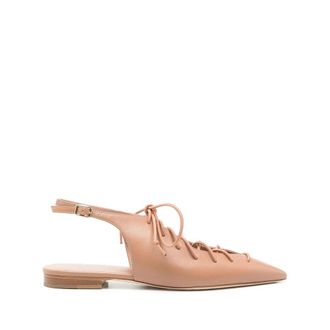 Malone Souliers Ballerinas, female, Brown, Size: 6 1/2 US Brown Slingback Lace-Up Pointed Toe Shoes