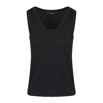 Max Mara Tops, Dames, Zwart, S, Katoen, Katoenen Geribbelde Tanktop