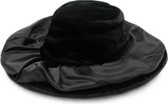 Junya Watanabe Faux-Fur Satin Wide Brim Bucket Hat - Dames - Hoeden - Zwart - ONE Size - Satijn - Accessoires