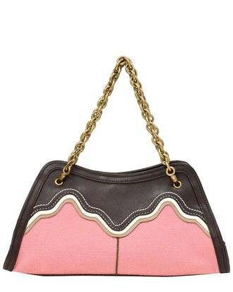 Bottega Veneta Pink Canvas Leather Trimmed Chain Strap Shoulder Bag (Authentic Pre-Loved)