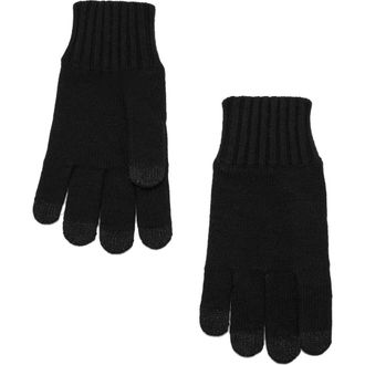 Mango Two-Tone Knit Gloves in Black at Nordstrom