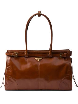 Prada large Bonnie leather tote bag - women - CALFSKIN - OS - Brown