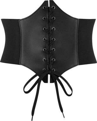 Grebrafan Womens Lace-up Cinch Tied Elastic Waist Underbust Corset Belt (UK(12-14) XL, Black)