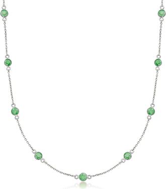 Ross-Simons Emerald Station Necklace in Sterling Silver