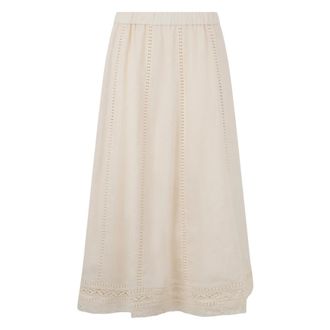 Max Mara Midi Skirts, female, Beige, Size: M Linen skirt with lace details
