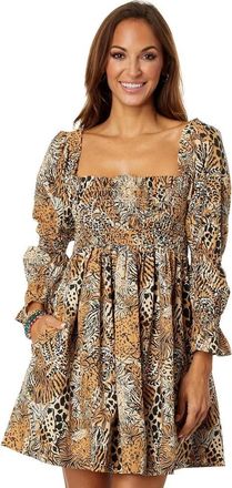 Lilly Pulitzer Beyonca Dress Womens Multi Smocked Pleated Square Neck GBO 600