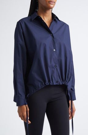 Emporio Armani Oversize Cotton Poplin Button-Up Shirt in Solid Blue Navy at Nordstrom, Size 12 Us