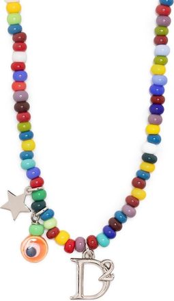 Dsquared2 logo-charm beaded necklace - men - Acetate/Pearl/Brass - One Size - Blue
