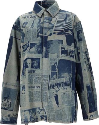 Jean Paul Gaultier Newspaper Print Denim Shirt - Dames - Spijkeroverhemden - Blauw - S - Denim - Overhemden