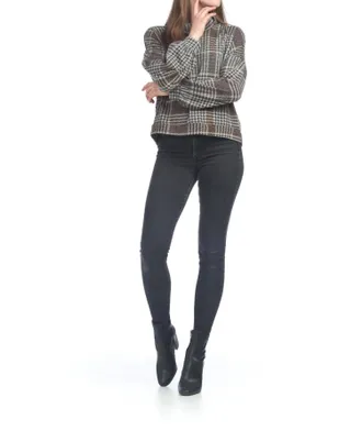 Papillon Plaid Bishop Sleeve Sweater In Brown