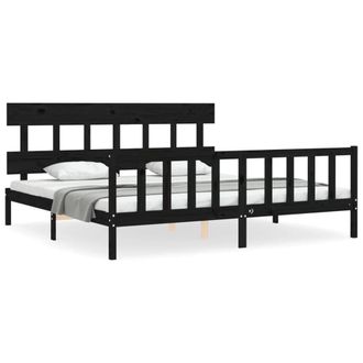Berkfield Home Bed Frame with Headboard Black 200x200 cm Solid Wood