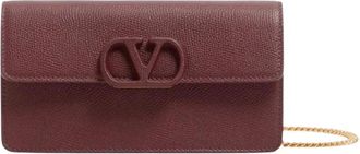 Valentino Tassen, Dames, Bruin, ONE Size, Leer, VLogo Signature Grainy Calfskin Portemonnee Met Ketting