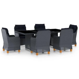 vidaXL Set Comedor Jard&iacute;n 7 Pzas Cojines Rat&aacute;n Sint&eacute;tico Gris Oscuro Vidaxl
