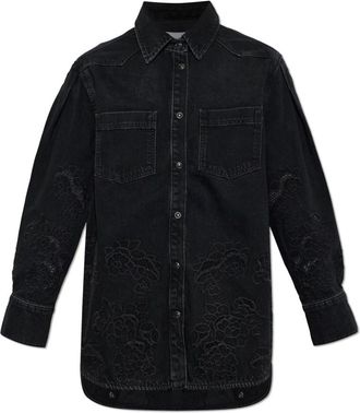 Ganni Denim blouse met bloemenmotief - Dames - Spijkeroverhemden - Zwart - S - Denim - Overhemden