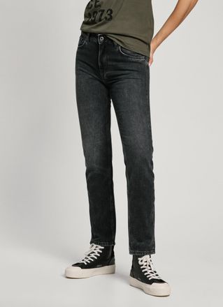 Pepe Jeans London Straight-Jeans PEPE JEANS mit normaler Leibh&ouml;he, Damen, Gr. 25, L&auml;nge 30, schwarz (schwarz washed), Denim/Jeans, Obermaterial: 100% Baumwolle, straigh