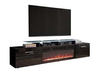 Mirjan24 Mobilier1 - Mueble Tv Charlotte 155, Negro + Negro Brillante, N&uacute;mero De Puertas: 0, N&uacute;mero De Cajones: 0, 190x49x37cm