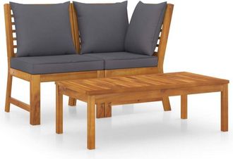 vidaXL Vidaxl - Muebles De Jard&iacute;n 3 Pzas Madera De Acacia Y Cojines Gris Oscuro