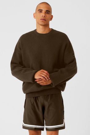 Alo | Scholar Crewneck Neck Sweater Top in Espresso Brown, Size: 2XL