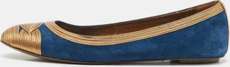 Gianvito Rossi Blue/gold Leather And Suede Ballet Flats
