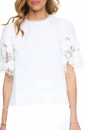 English Factory Crochet Lace Short Sleeve Top In White
