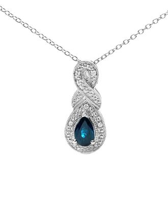 House of Brilliance Haus Of Brilliance Silver 0.50 Ct. Tw. Diamond & Sapphire Pendant Necklace