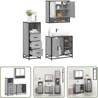 vidaXL Mobile da bagno - Set Mobili da Bagno 3 pz Grigio Sonoma in Legno Multistrato