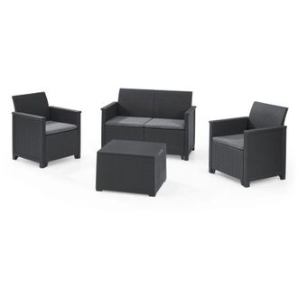 Keter Set da Giardino Divano 2 Poltrone e Tavolino in Resina Keter Emma Lounge Antracite