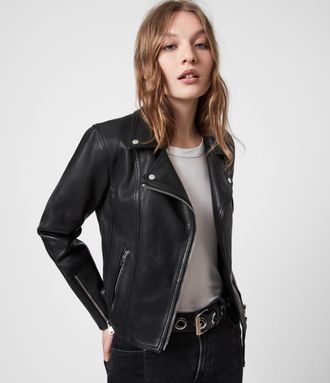 Allsaints Black Womens Neve Leather Biker Jacket, Size: 2