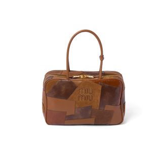 Miu Miu Leather Patchwork Beau Bag, Woman, Cognac