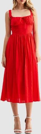 Lush Shirred Corset Midi Dress in Coral Red at Nordstrom Rack, Size Medium