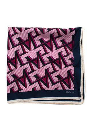 Mulberry Pink and Navy Silk Twilly Scarf
