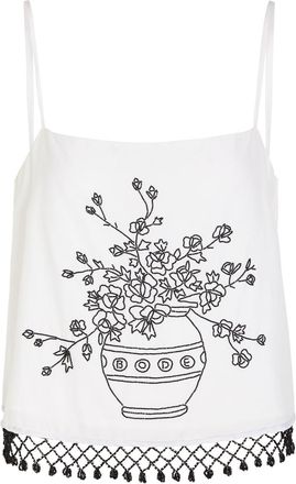 Bode Rosebloom Bead-embellished Cotton and Silk-blend Tank - White - S (UK8-10 / S)