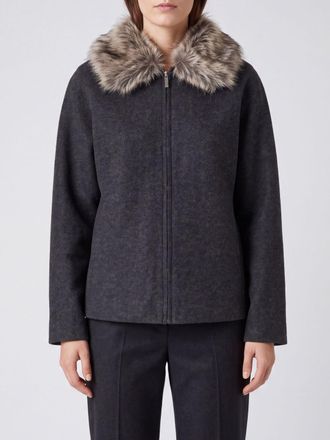 Semicouture Arabel Short Wool Coat with Fur Collar and Zip