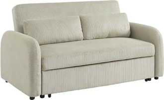 Sweeek Sof&aacute; cama redondeado de pana fina, 2 plazas, gris claro