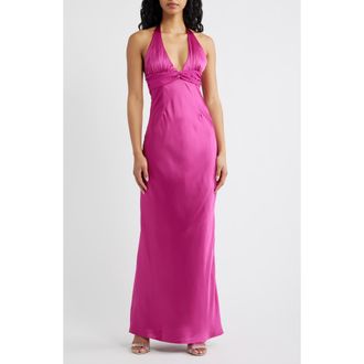 Princess Polly Odyssa Satin Halter Gown in Magenta at Nordstrom, Size 4