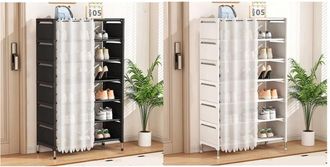 Trade Shop Trade Shop - Rack De Zapatos De Resistencia De 7 Hojas Con Cubierta De Cortina Instalaci&oacute;n De Cierre Simple