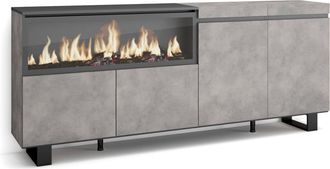 Skraut Home Aparadores Para Sal&oacute;n, Gran Capacidad De Almacenaje, 210, 4 Puertas, Chimenea El&eacute;ctrica Xxl, Dise&ntilde;o Industrial, Estilo Moderno, Gris Cemento - Skraut 