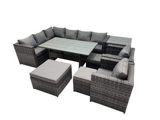 Fimous Outdoor PE Rattan Sofa Set with with 3 Stool Side Table in Dark Grey