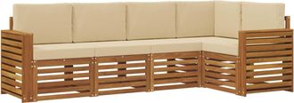 vidaXL Conjunto De Sof&aacute;s De Exterior 5 Uds. Natural Y Beige Poli&eacute;ster Vidaxl
