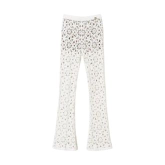 Twinset Gebreide broek - Dames - Wijde Broeken - Wit - S - Broeken