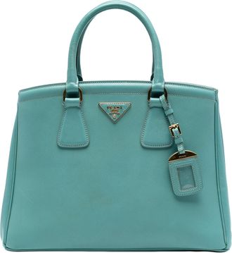 Prada Pre-owned Womens Saffiano Lux Parabole Tote - Turquoise Leather - One Size