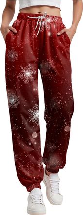 Generic Women Christmas Sweatpants UK High Waist Baggy Trousers Funny Snowman Print Holiday Sweatpants Oversized Xmas Drawstring Jogger Holiday Long Pants Lad