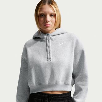 Nike Womens Nike Sportswear Phoenix Fleece Oversized Cropped Henley Hoodie in Grey | IF0258-043