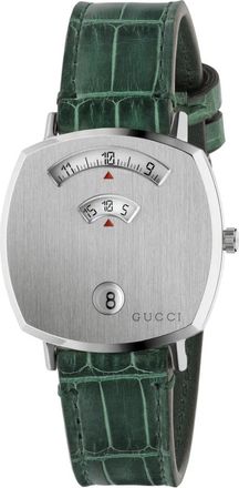 Gucci Stalen Kast- 3 Vensters- Groene Alligatorband - Dames - Horloges - Groen - ONE Size - Accessoires