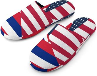 Generic U.S. And Hawaii Flag Mens Cotton Slippers Memory Foam Comfort House Shoes Winter Indoor Slipper for Hotel Casa Spa