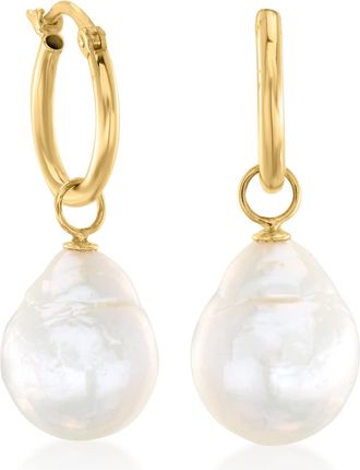 Ross-Simons 12x10mm Cultured Baroque Pearl Hoop Drop Earrings in 14kt Yellow Gold