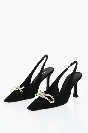 Ferragamo Suede Slingbacks ARLENE with Gold Metal Detail Heel 8.5cm Salvatore Ferragamo