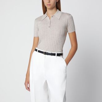 Toteme Polo a coste in cashmere e seta greige