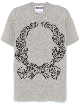 Moschino logo-intarsia knitted top - women - Virgin Wool - 38 - Grey